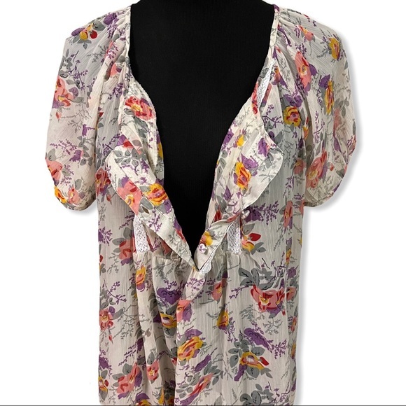 A.N.A. Short Sleeve Peasant Top Floral Sheer Blouse 2X - Picture 9 of 11